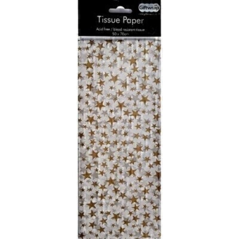 Festive Gold Star White Tissue Paper By Stewo